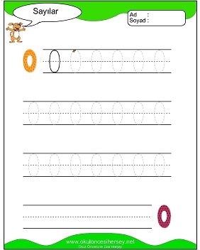 okul öncesi 1 sayısı çizgi çalışması